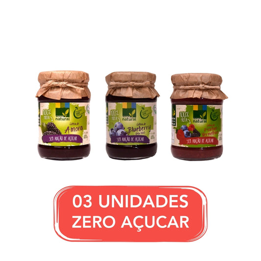 Kit 3 Geleias Zero Açucar - Amora, Mirtilo, Frutas Vermelhas