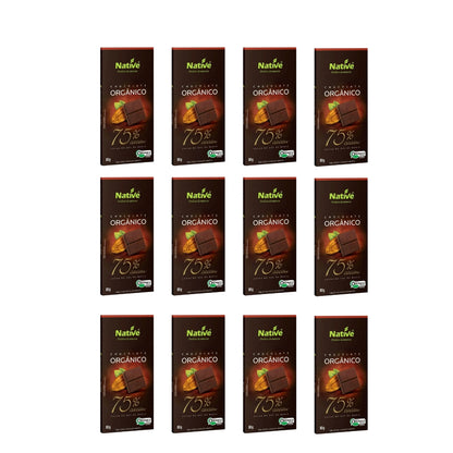 Kit 12 Unidades 80g - Chocolate Orgânico Native 75% Cacau