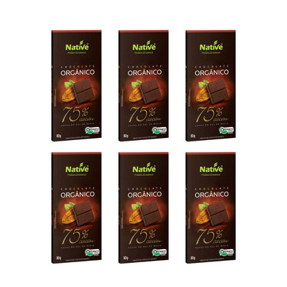 Kit 6 Unidades 80g - Chocolate Orgânico Native 75% Cacau