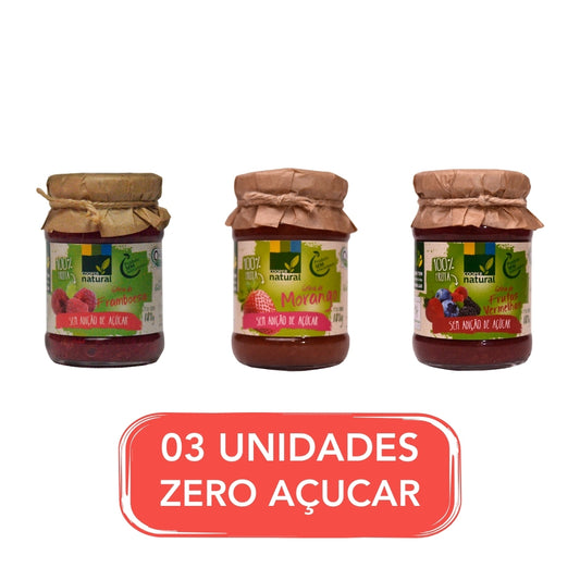 Kit 3 Geleias Zero Açucar - Framboesa, Morango e Frutas Vermelhas