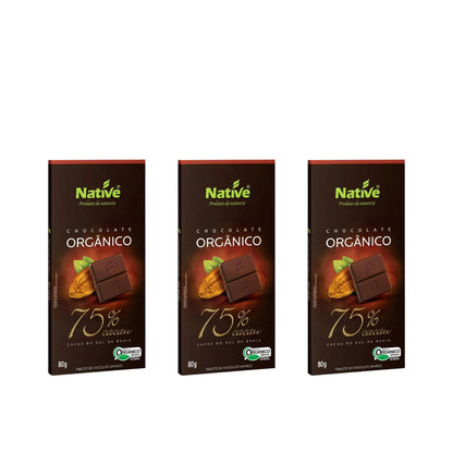 Kit 3 Unidades 80g - Chocolate Orgânico Native 75% Cacau